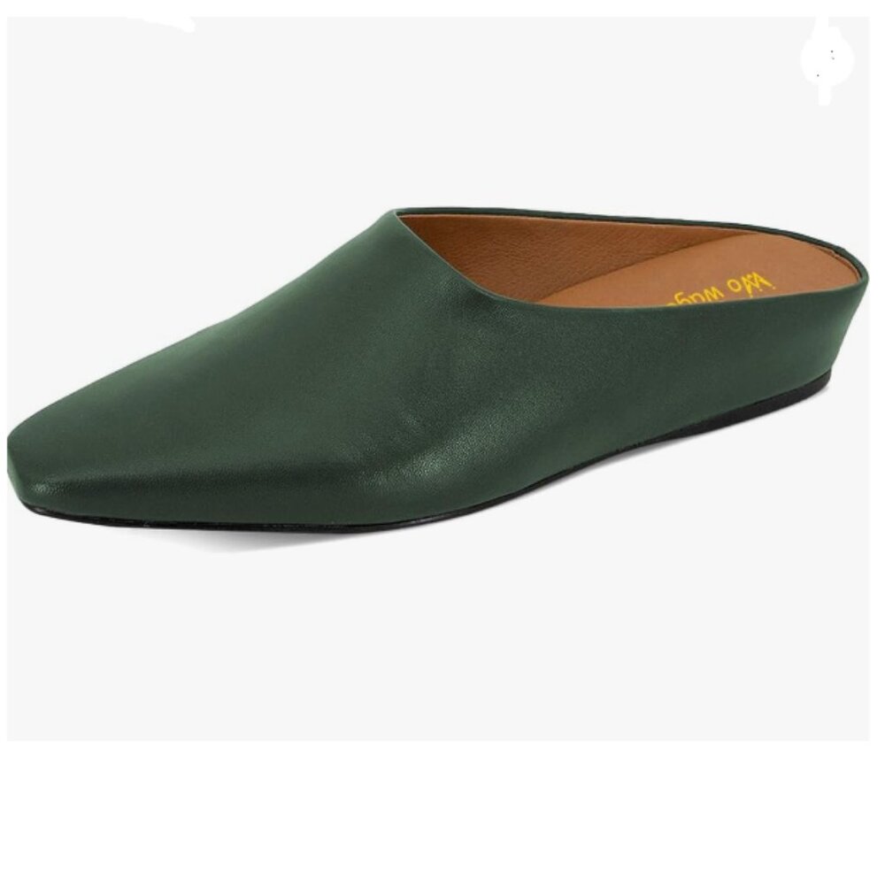 Wo Wagas Green Women Mules Low Wedge Heels Slippers Square Toe Slip On Shoe